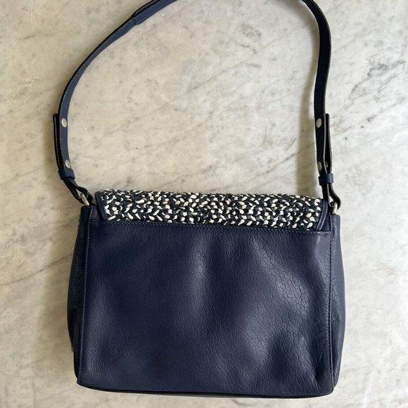 Cole Haan Ziva Woven Blue White Fringe Shoulder Bag Purse - Picture 7 of 10